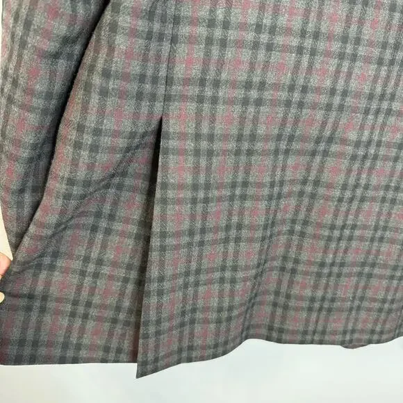 Coppley Esquire Mens Grey Plaid Multi Two Button Wool Blazer Jacket Classic 44T